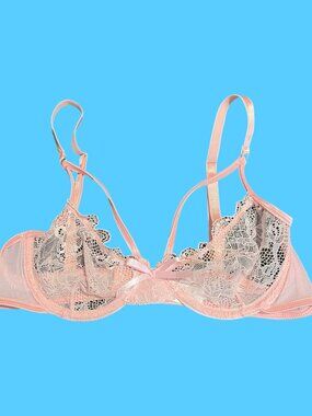 Sz.S*Sheer Lace Pink Bra with Bow Detail